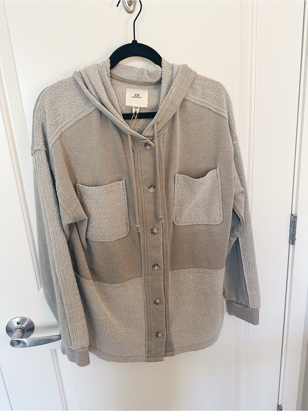 Thread & Supply Light Green Hooded Button-Up Jacket